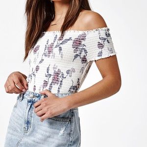 Kendall and Kylie smocked floral crop top